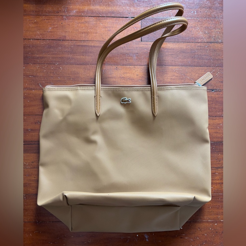 NWOT Lacoste Tan Brown Tote Bag with zipper